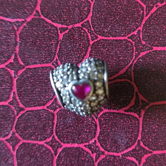 Pandora Silver Heart Charm with Red Stone - Picture 2 of 2